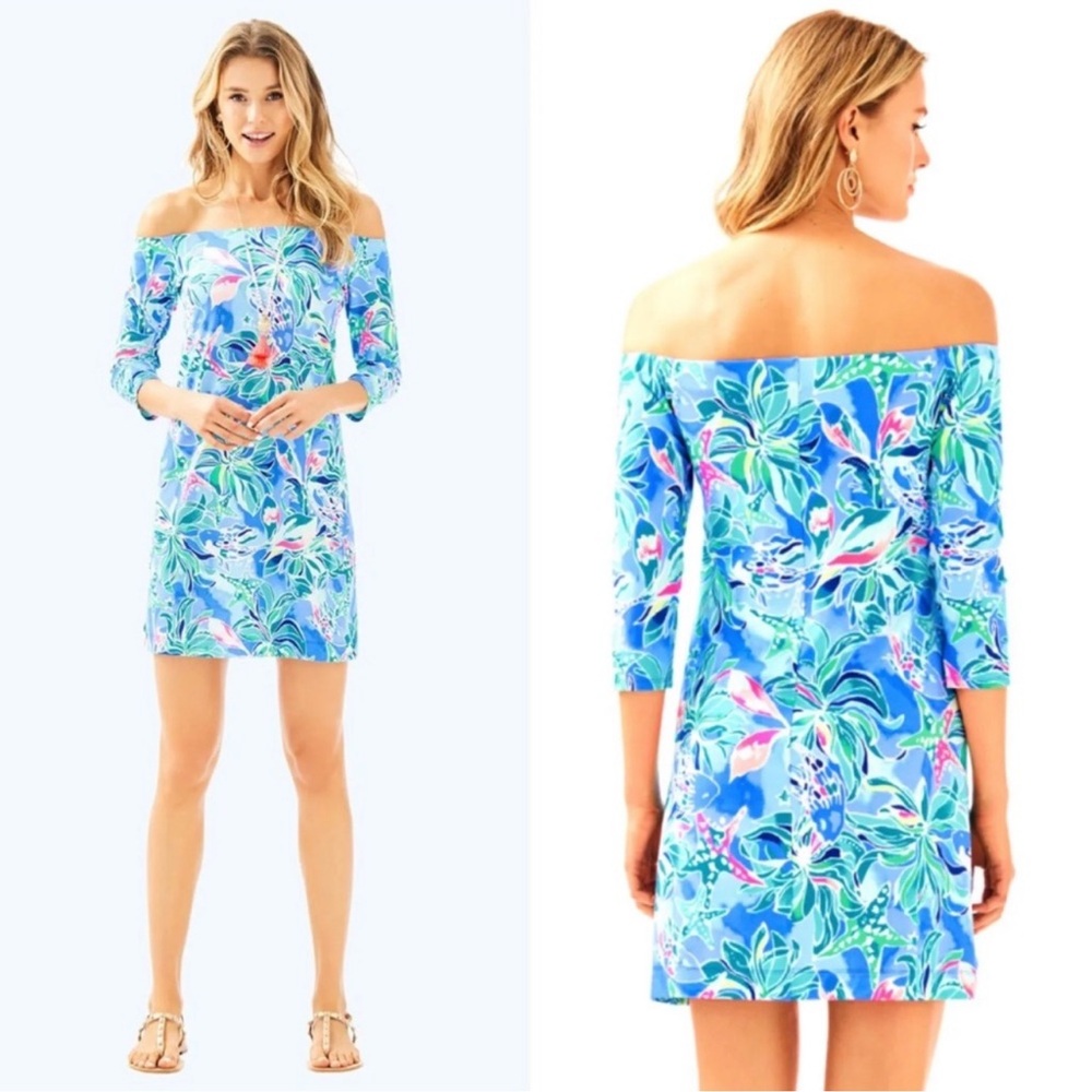 Lilly Pulitzer Laurana Off Shoulder Dress Bennet Blue Celestial Seas Siz…